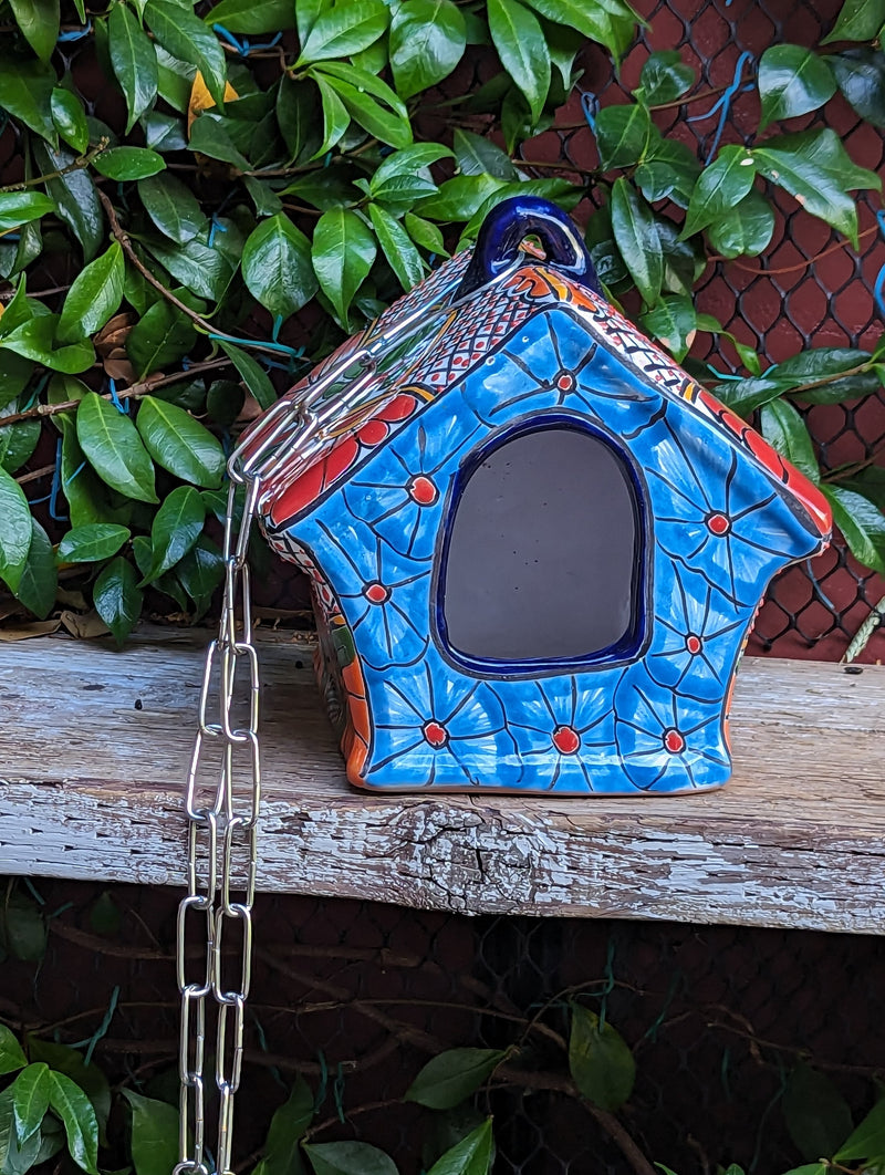 Ceramic Bird Feeder Talavera Pottery, Decorative Outdoor Hanging Feeder Station, Handmade Mexican Pottery to Attract Wild Birds