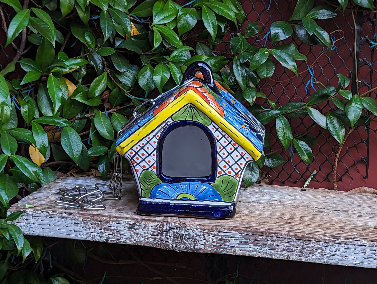 Ceramic Bird Feeder, Talavera Pottery, Decorative Outdoor Hanging Feeder Station, Handmade Mexican Pottery, Attract Wild Birds
