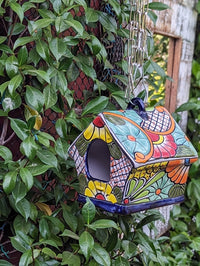 Ceramic Bird Feeder, Talavera Pottery, Decorative Outdoor Hanging Feeder Station, Handmade Mexican Pottery, Attract Wild Birds