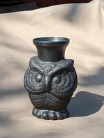 Black Owl Vase in Clay, Dried Flower Pot, Handmade Mexican Pottery from Atzompa, Mexico, Home Decor, Indoor Decor, Floral Centerpiece