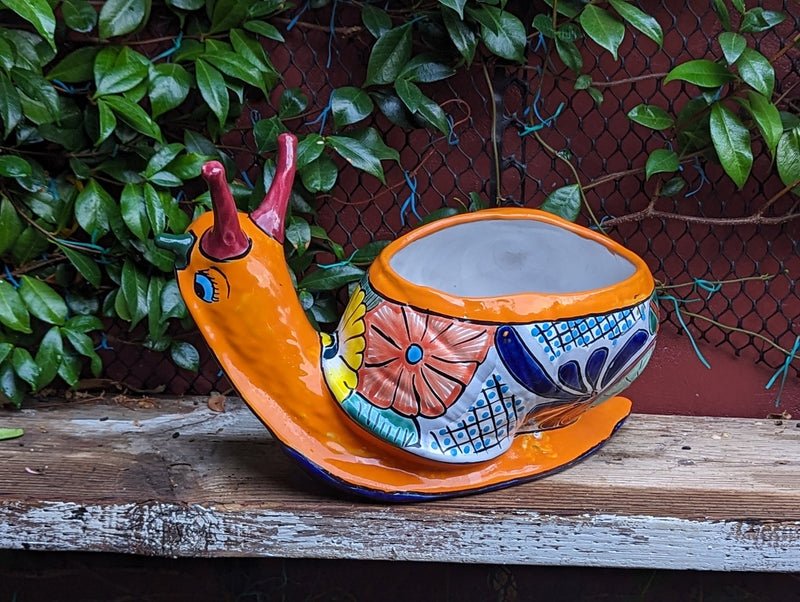 Talavera Snail Planter, Ceramic Mexican Planter Pot for Indoor Home Decor or Outdoor Garden Decor is also Exquisite Hand Painted Yard Art