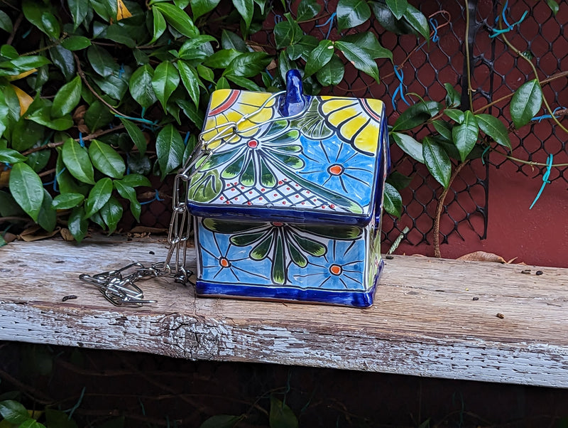 Ceramic Bird Feeder, Talavera Pottery, Decorative Outdoor Hanging Feeder Station, Handmade Mexican Pottery, Attract Wild Birds