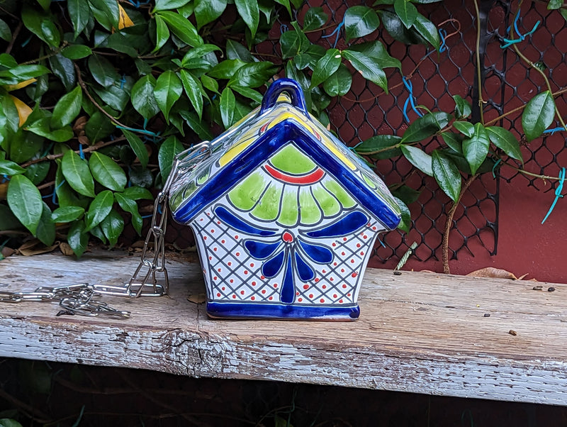 Ceramic Bird Feeder, Talavera Pottery, Decorative Outdoor Hanging Feeder Station, Handmade Mexican Pottery, Attract Wild Birds