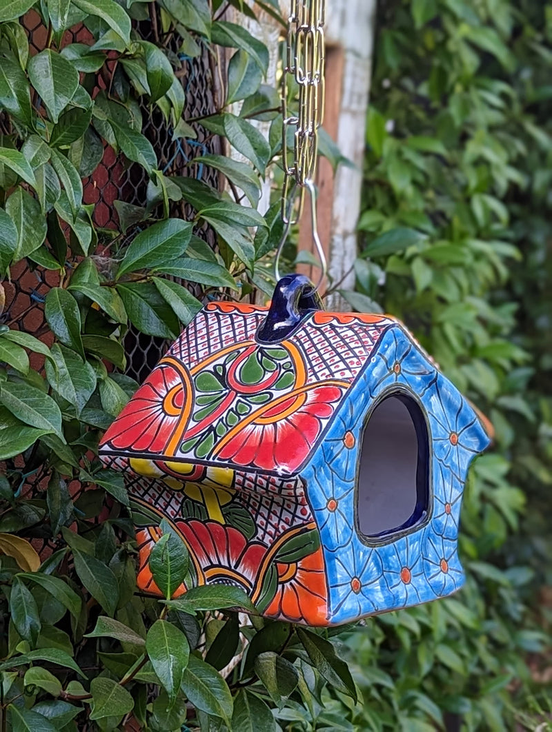 Ceramic Bird Feeder Talavera Pottery, Decorative Outdoor Hanging Feeder Station, Handmade Mexican Pottery to Attract Wild Birds