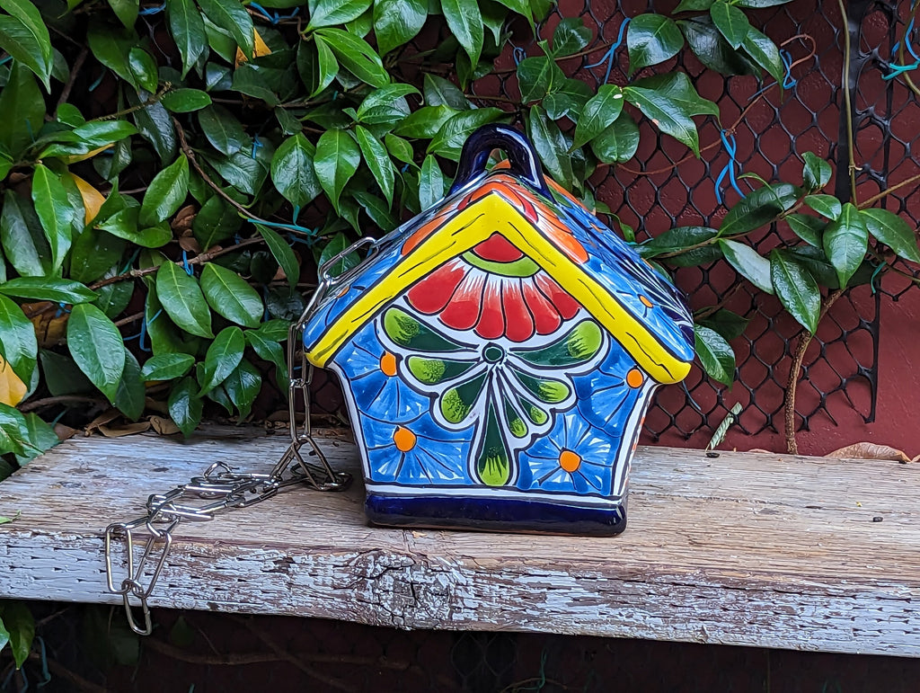 Ceramic Bird Feeder, Talavera Pottery, Decorative Outdoor Hanging Feeder Station, Handmade Mexican Pottery, Attract Wild Birds