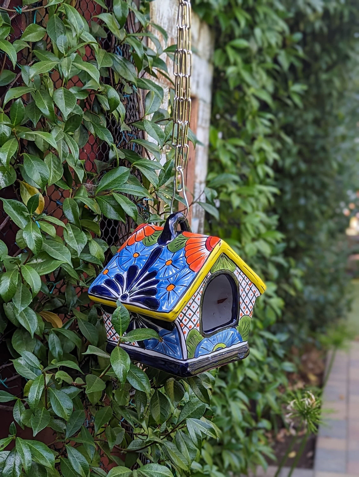Ceramic Bird Feeder, Talavera Pottery, Decorative Outdoor Hanging Feeder Station, Handmade Mexican Pottery, Attract Wild Birds