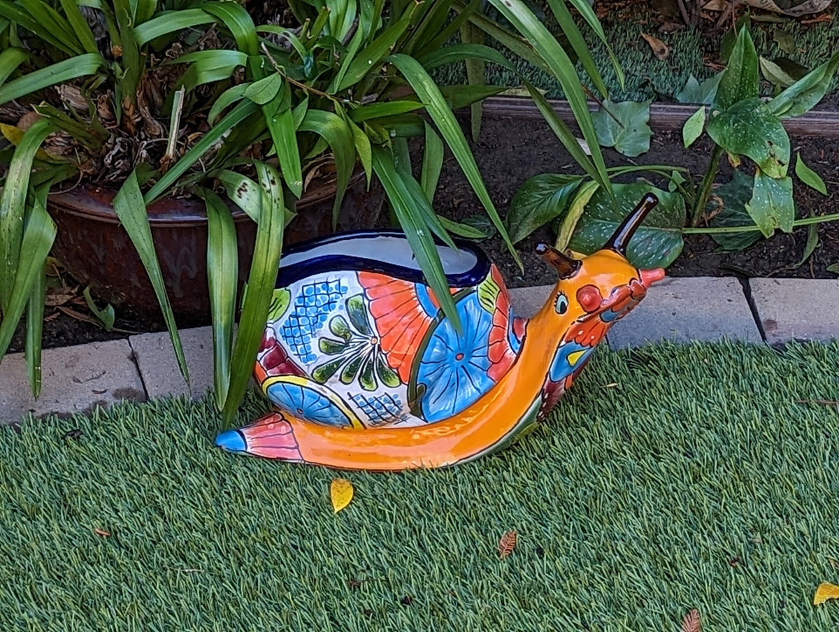 Talavera Snail Planter, Ceramic Mexican Planter Pot for Indoor Home Decor or Outdoor Garden Decor is also Exquisite Hand Painted Yard Art