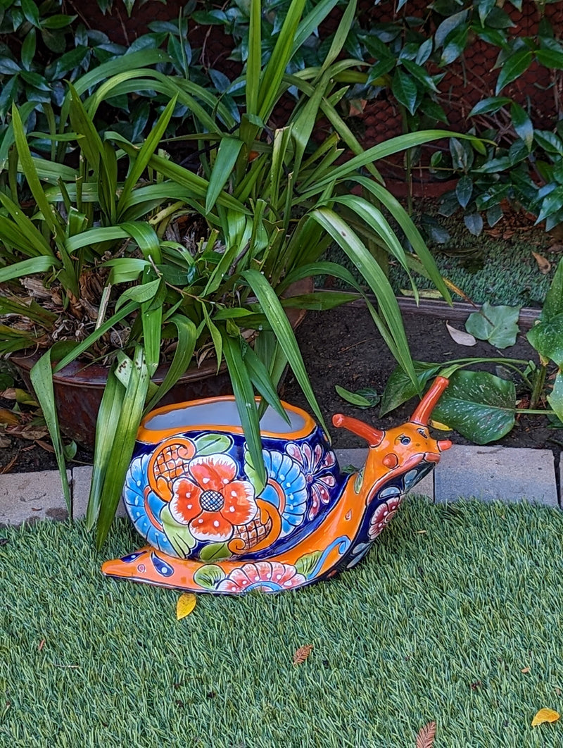 Talavera Snail Planter, Ceramic Mexican Planter Pot for Indoor Home Decor or Outdoor Garden Decor is also Exquisite Hand Painted Yard Art