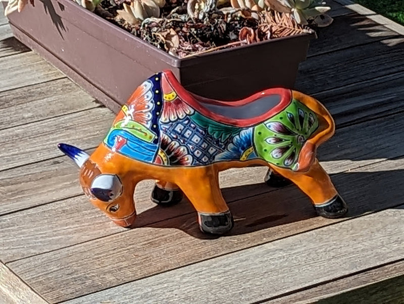 Talavera Bull Planter, Ceramic Mexican Planter Pot for Indoor Home Decor or Outdoor Garden Decor is also Exquisite Hand Painted Yard Art