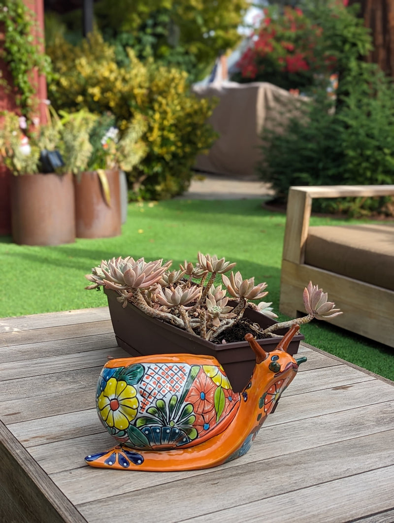 Talavera Snail Planter, Ceramic Mexican Planter Pot for Indoor Home Decor or Outdoor Garden Decor is also Exquisite Hand Painted Yard Art