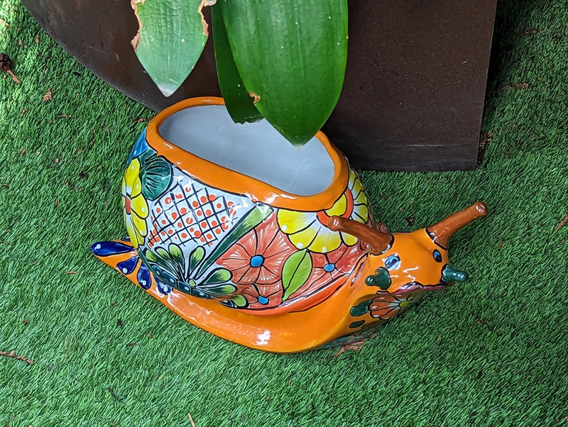 Talavera Snail Planter, Ceramic Mexican Planter Pot for Indoor Home Decor or Outdoor Garden Decor is also Exquisite Hand Painted Yard Art