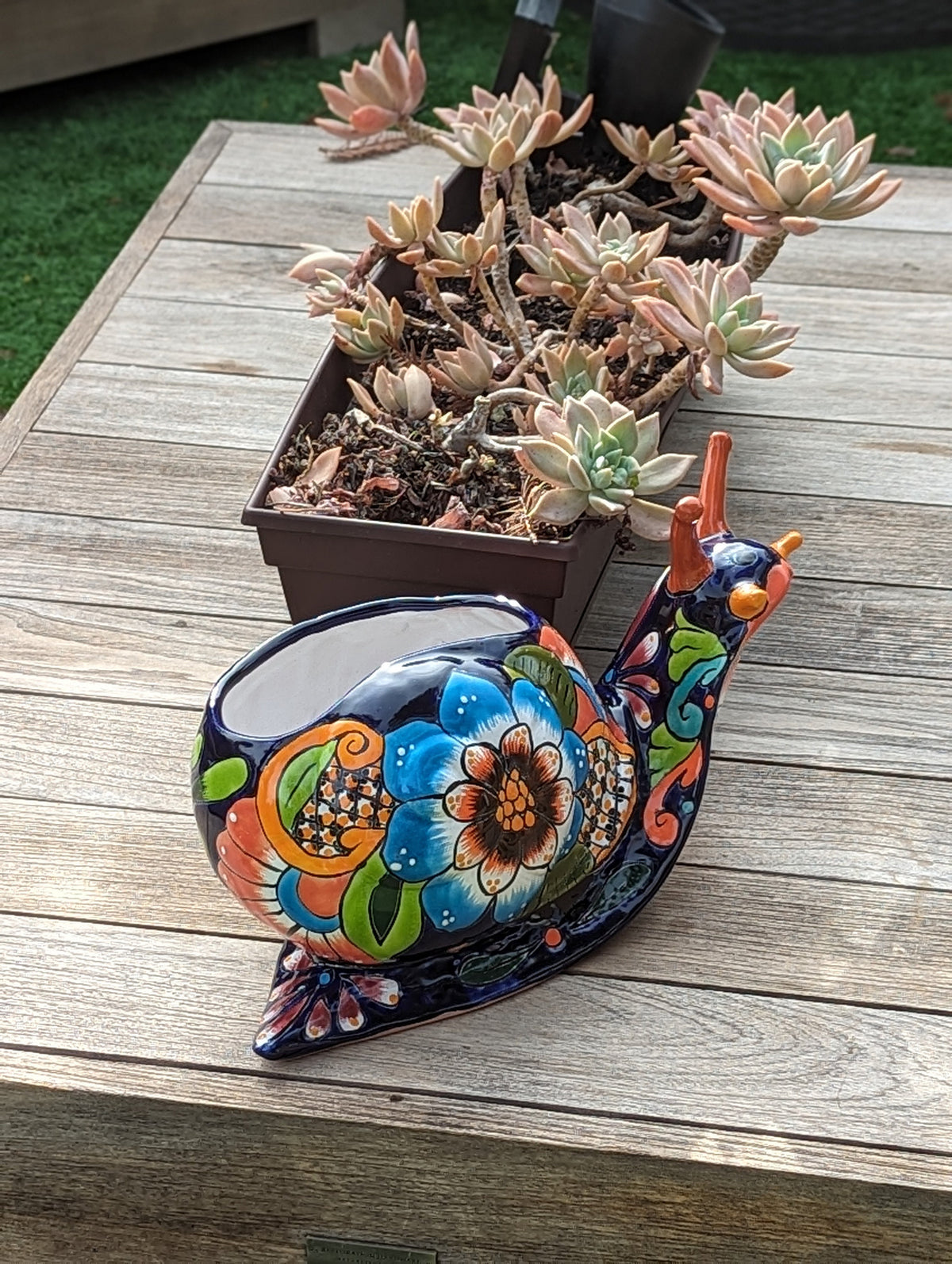 Talavera Snail Planter, Ceramic Mexican Planter Pot for Indoor Home Decor or Outdoor Garden Decor is also Exquisite Hand Painted Yard Art