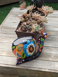 Talavera Snail Planter, Ceramic Mexican Planter Pot for Indoor Home Decor or Outdoor Garden Decor is also Exquisite Hand Painted Yard Art