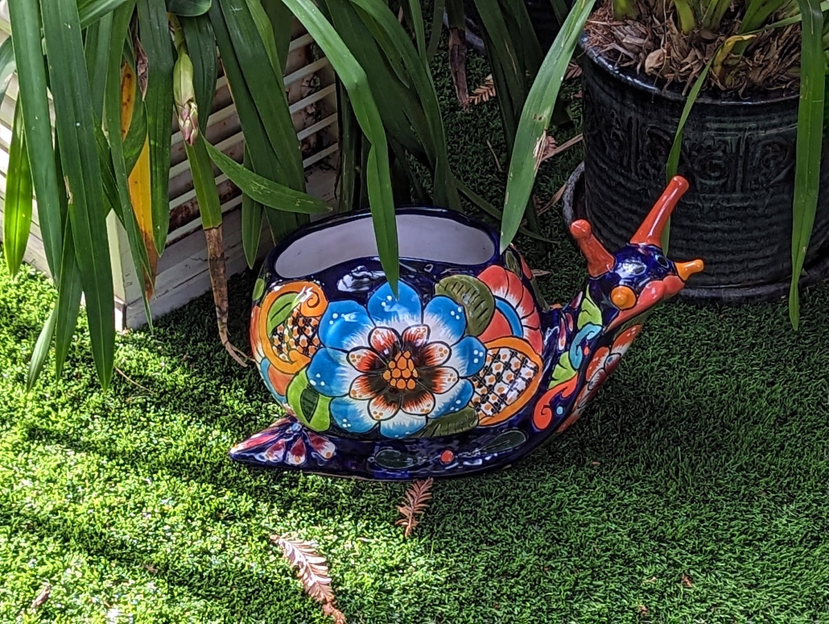 Talavera Snail Planter, Ceramic Mexican Planter Pot for Indoor Home Decor or Outdoor Garden Decor is also Exquisite Hand Painted Yard Art