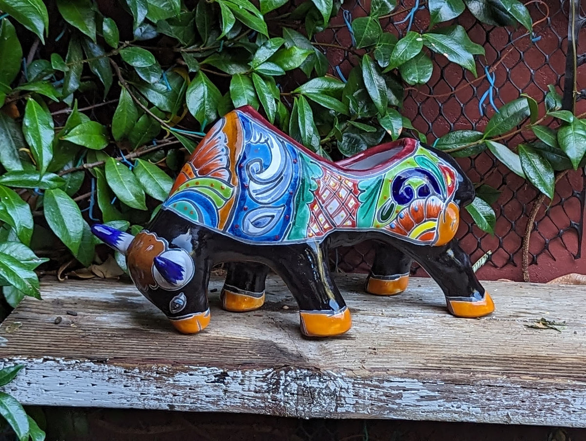 Talavera Bull Planter, Ceramic Mexican Planter Pot for Indoor Home Decor or Outdoor Garden Decor is also Exquisite Hand Painted Yard Art