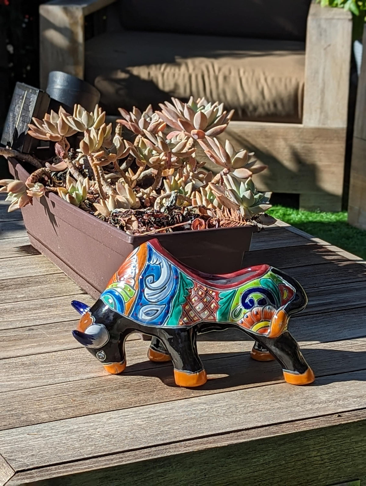 Talavera Bull Planter, Ceramic Mexican Planter Pot for Indoor Home Decor or Outdoor Garden Decor is also Exquisite Hand Painted Yard Art