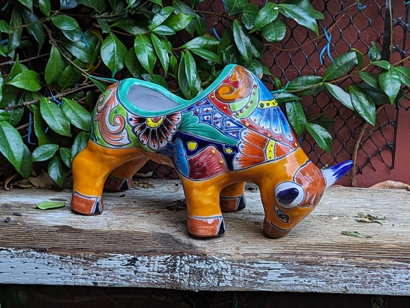 Talavera Bull Planter, Ceramic Mexican Planter Pot for Indoor Home Decor or Outdoor Garden Decor is also Exquisite Hand Painted Yard Art