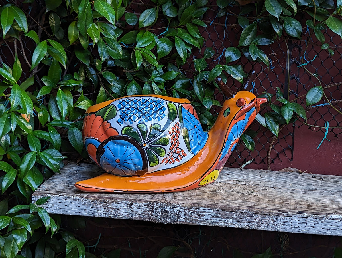 Talavera Snail Planter, Ceramic Mexican Planter Pot for Indoor Home Decor or Outdoor Garden Decor is also Exquisite Hand Painted Yard Art