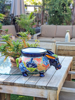 Talavera Donkey Planter is Hand Painted Ceramic Mexican Pottery | Colorful Planter Pot for Yard Art & Outdoor Garden Decor, Burro Flower Pot