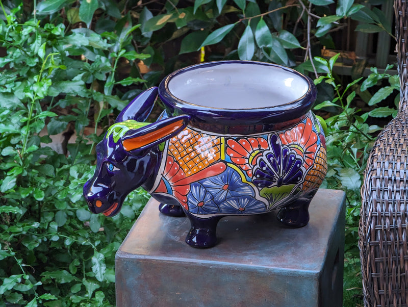 Talavera Donkey Planter is Hand Painted Ceramic Mexican Pottery | Colorful Planter Pot for Yard Art & Outdoor Garden Decor, Burro Flower Pot