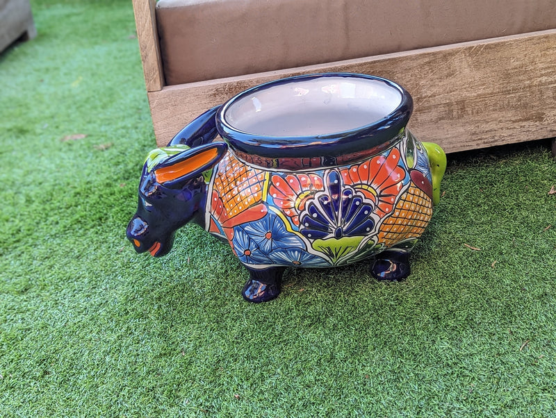 Talavera Donkey Planter is Hand Painted Ceramic Mexican Pottery | Colorful Planter Pot for Yard Art & Outdoor Garden Decor, Burro Flower Pot