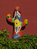 Saguaro Cactus Decor is Colorful Mexican Talavera Pottery, Cactus Room Decor for Bedroom, Bathroom, Outdoor Decorations or Housewarming Gift