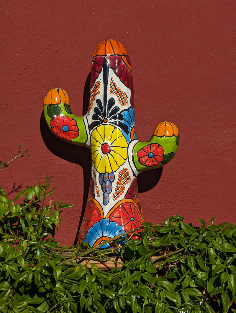 Saguaro Cactus Decor is Colorful Mexican Talavera Pottery, Cactus Room Decor for Bedroom, Bathroom, Outdoor Decorations or Housewarming Gift