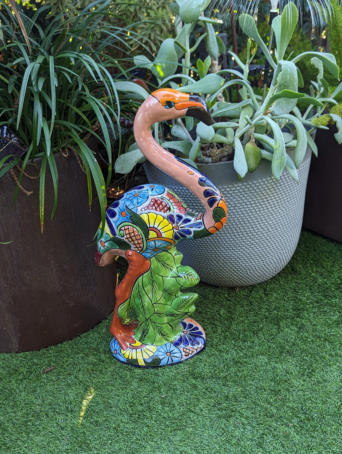 Pink Flamingo Home Decor or Yard Art, Talavera Pottery to use as Home Decor, Porch Decoration or Outdoor Decor