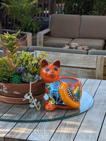 Talavera Cat Flower Pot, Ceramic Planter Home Decor, Indoor Outdoor Planter Pot, Mexican Pottery Yard & Garden Decor, Handmade