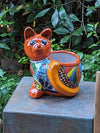 Talavera Cat Flower Pot, Ceramic Planter Home Decor, Indoor Outdoor Planter Pot, Mexican Pottery Yard & Garden Decor, Handmade