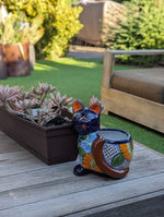 Talavera Cat Flower Pot, Ceramic Planter Home Decor is an Indoor or Outdoor Planter Pot | Yard & Garden Decor, Handmade Mexxican Pottery