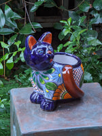 Talavera Cat Flower Pot, Ceramic Planter Home Decor is an Indoor or Outdoor Planter Pot | Yard & Garden Decor, Handmade Mexxican Pottery