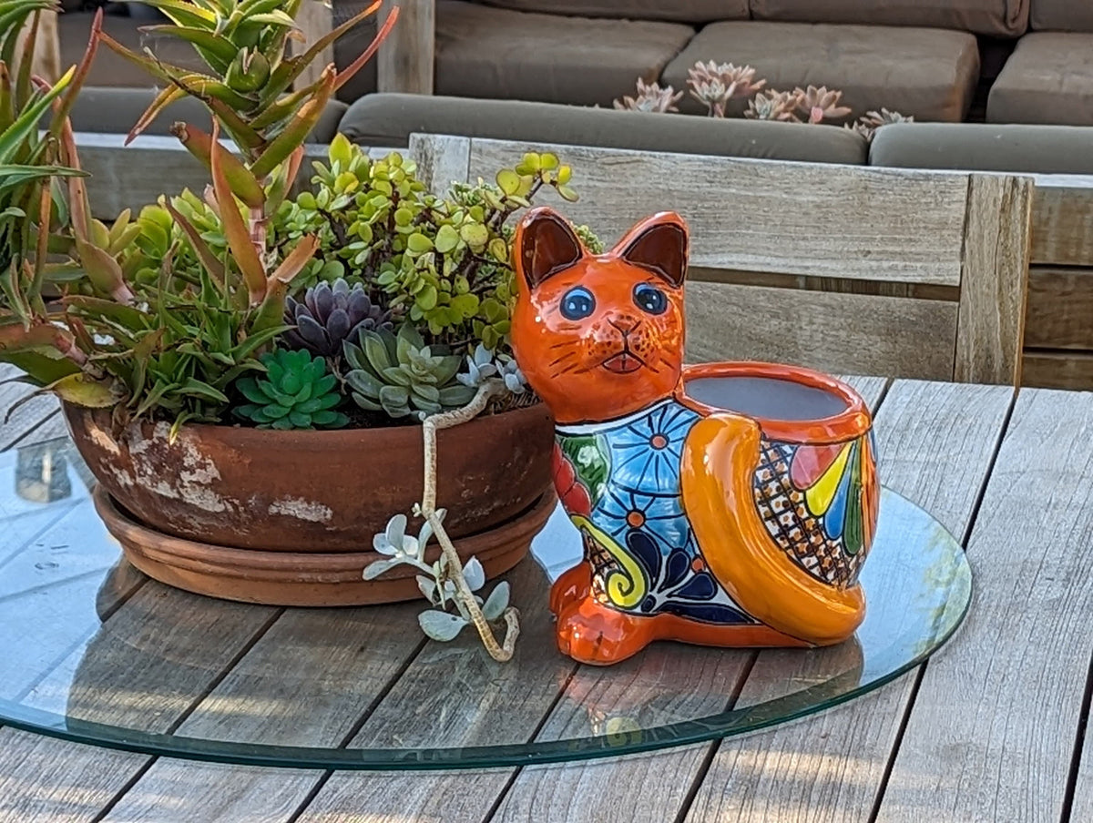 outdoor cat plant pot Talavera Cat Flower Pot, Ceramic Planter Home Decor, Indoor Outdoor Pl – LUV2BRD