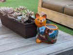 Talavera Cat Flower Pot, Ceramic Planter Home Decor is an Indoor or Outdoor Planter Pot | Yard & Garden Decor, Handmade Mexxican Pottery