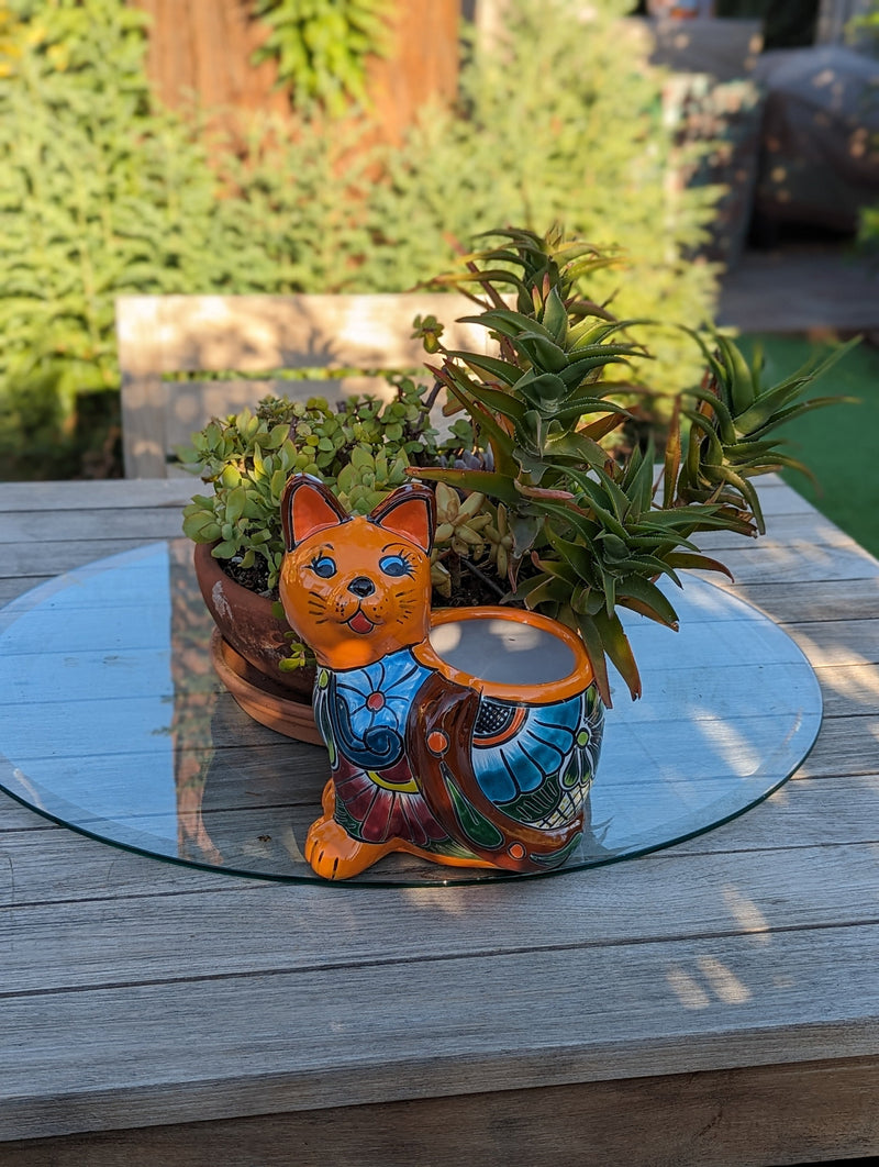 Talavera Cat Flower Pot, Ceramic Planter Home Decor is an Indoor or Outdoor Planter Pot | Yard & Garden Decor, Handmade Mexxican Pottery