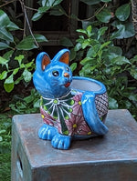 Talavera Cat Flower Pot, Ceramic Planter Home Decor is an Indoor or Outdoor Planter Pot | Yard & Garden Decor, Handmade Mexxican Pottery