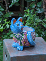 Talavera Cat Flower Pot, Ceramic Planter Home Decor is an Indoor or Outdoor Planter Pot | Yard & Garden Decor, Handmade Mexxican Pottery