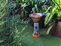 Bird Bath Garden Decor in Talavera Pottery  | Handmade Mexican Pedestal & Basin for Birds Doubles as Stunning Yard Art
