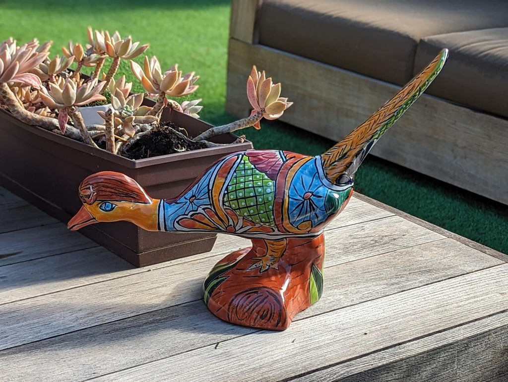 Talavera Roadrunner Garden Decor & Colorful Yard Art, Ceramic Outdoor Decor is a Unique Mexican Garden Art Decoration for Your Home or Yard