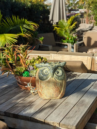 Owl Planter & Clay Flower Pot, Beige and Green, Mexican Pottery Home Decor Good for Indoor or Outdoor Decorations, Large Owl Pot