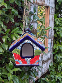 Ceramic Bird Feeder Talavera Pottery, Decorative Outdoor Hanging Feeder Station, Handmade Mexican Pottery to Attract Wild Birds