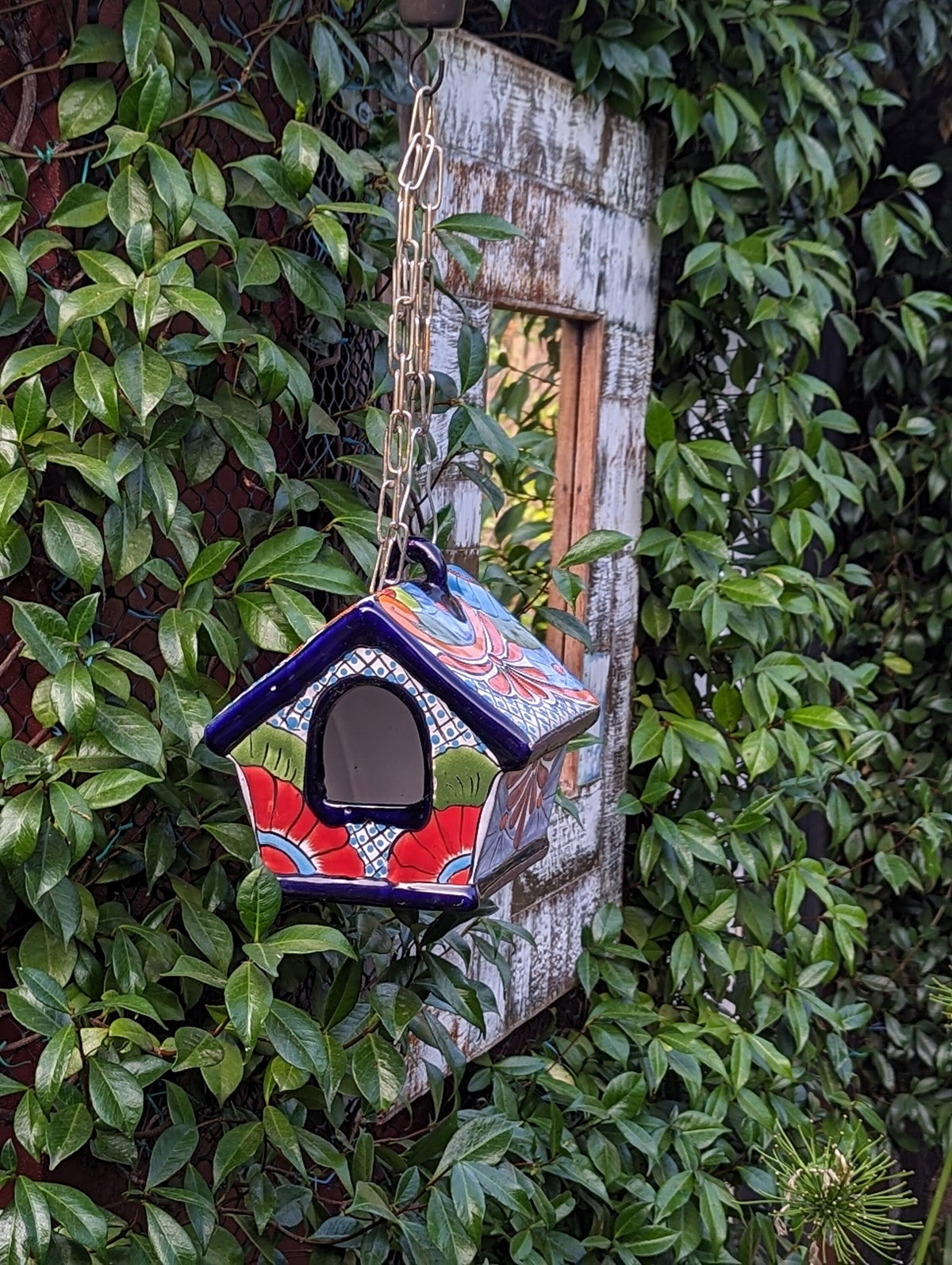 Ceramic Bird Feeder Talavera Pottery, Decorative Outdoor Hanging Feeder Station, Handmade Mexican Pottery to Attract Wild Birds