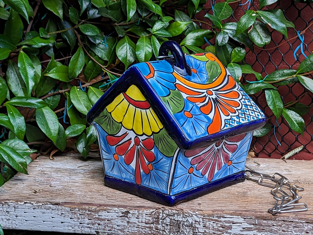 Ceramic Bird Feeder Talavera Pottery, Decorative Outdoor Hanging Feeder Station, Handmade Mexican Pottery to Attract Wild Birds