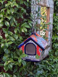 Ceramic Bird Feeder Talavera Pottery, Decorative Outdoor Hanging Feeder Station, Handmade Mexican Pottery to Attract Wild Birds