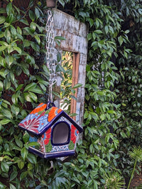 Ceramic Bird Feeder Talavera Pottery, Decorative Outdoor Hanging Feeder Station, Handmade Mexican Pottery to Attract Wild Birds