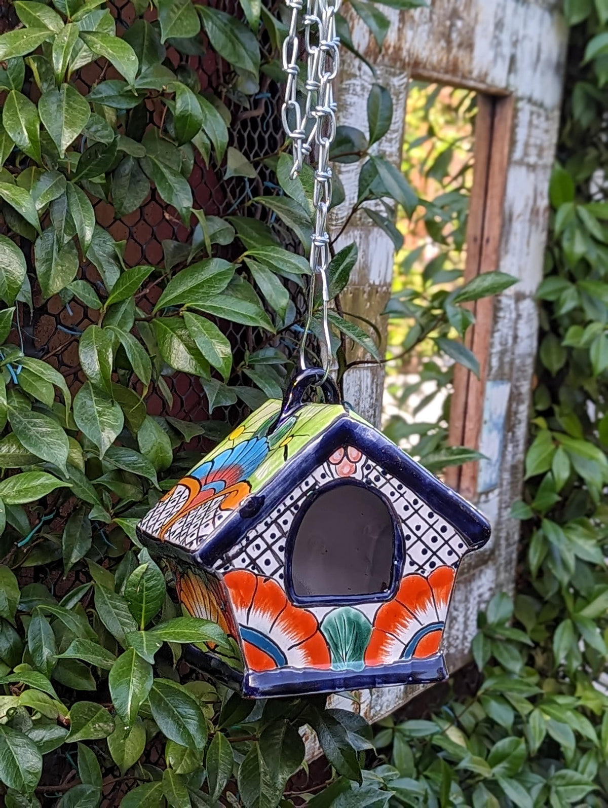 Ceramic Bird Feeder Talavera Pottery, Decorative Outdoor Hanging Feeder Station, Handmade Mexican Pottery to Attract Wild Birds