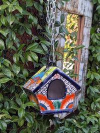 Ceramic Bird Feeder Talavera Pottery, Decorative Outdoor Hanging Feeder Station, Handmade Mexican Pottery to Attract Wild Birds
