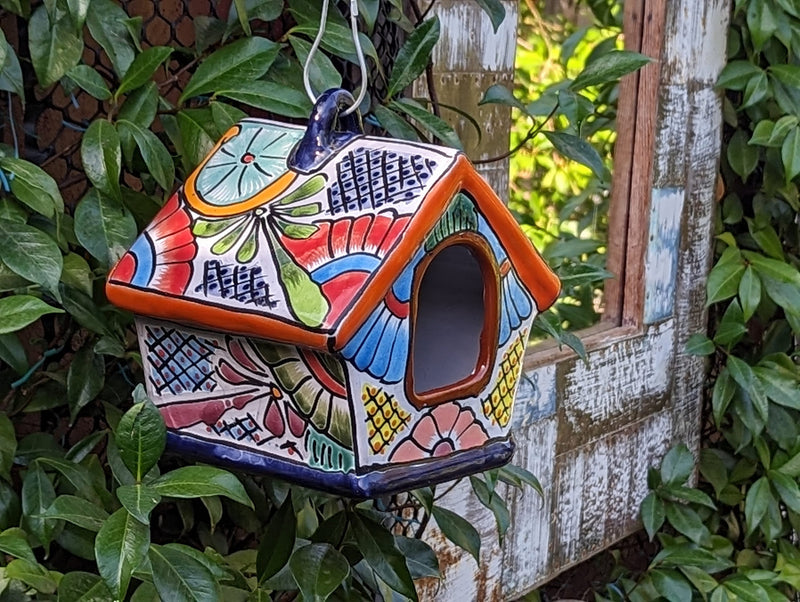 Ceramic Bird Feeder Talavera Pottery, Decorative Outdoor Hanging Feeder Station, Handmade Mexican Pottery to Attract Wild Birds