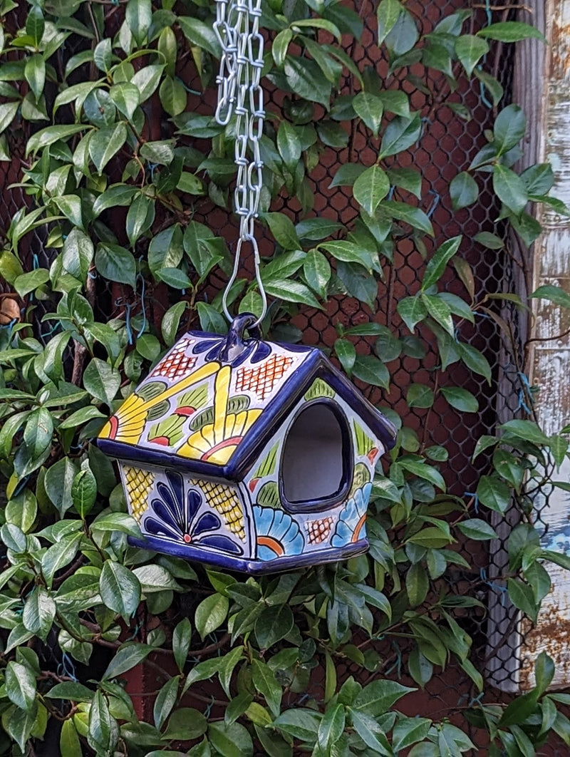 Ceramic Bird Feeder Talavera Pottery, Decorative Outdoor Hanging Feeder Station, Handmade Mexican Pottery to Attract Wild Birds