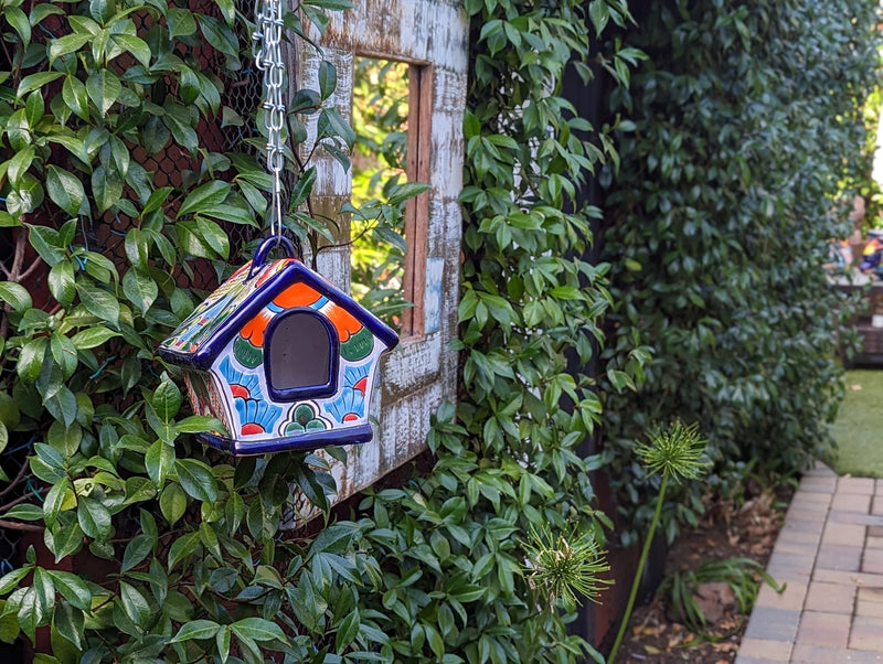 Ceramic Bird Feeder Talavera Pottery, Decorative Outdoor Hanging Feeder Station, Handmade Mexican Pottery to Attract Wild Birds